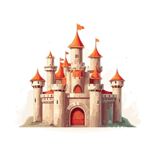 Средневековый сказочный замок, дизайн иллюстрации шаржа
