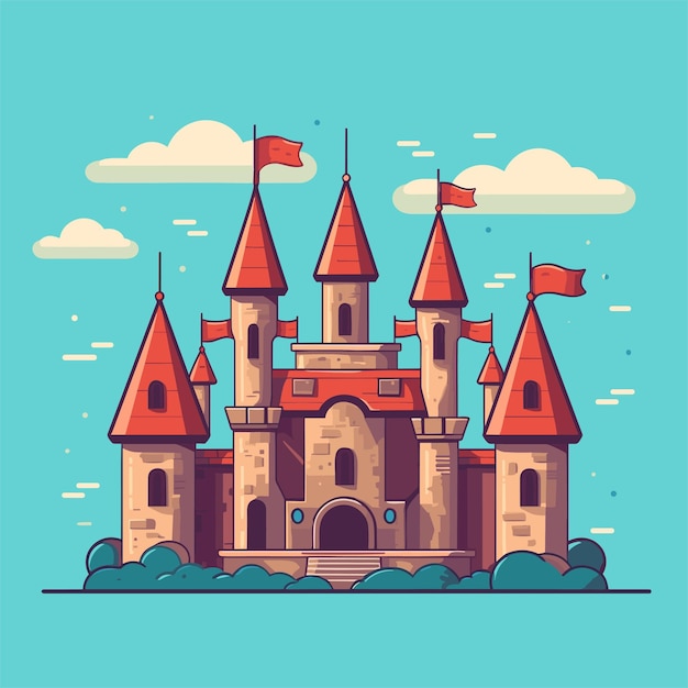 Medieval fairytale castle cartoon illustration design