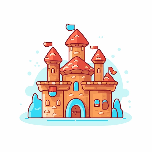 Средневековый сказочный замок, дизайн иллюстрации шаржа