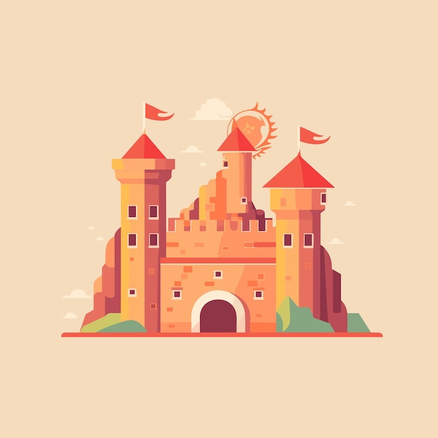 Medieval fairytale castle cartoon illustration design