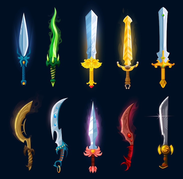 Vector medieval fantasy magic blades swords and daggers