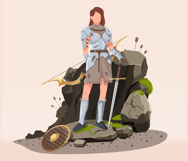 Vector medieval female warrior on the battlefield poster