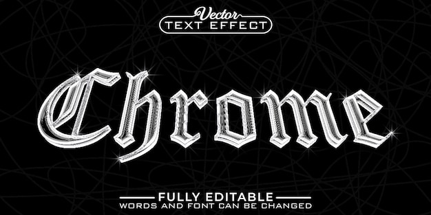 Medieval font shiny chrome vector editable text effect template