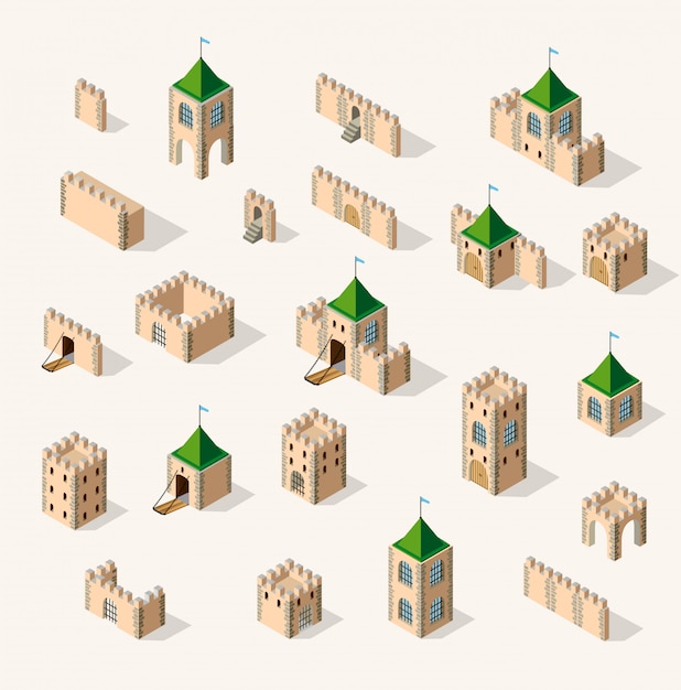 Medieval fortress fort. isometric view