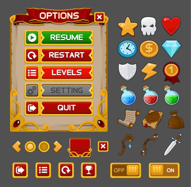 Vector medieval game gui pack