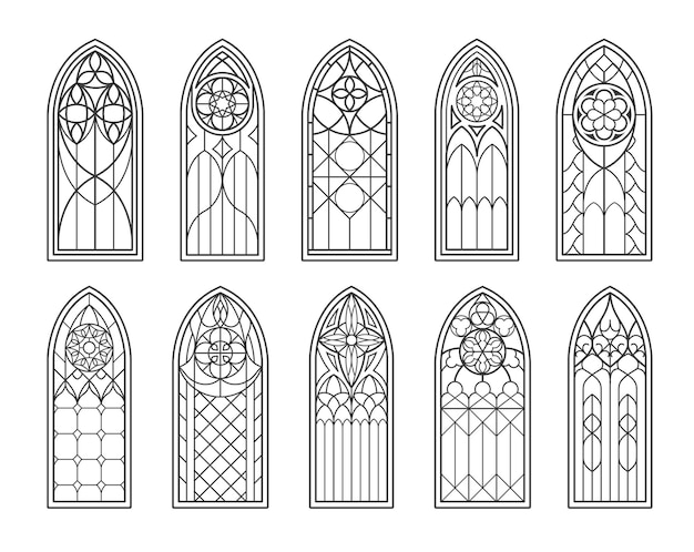 Medieval gothic castle and catholic church windows