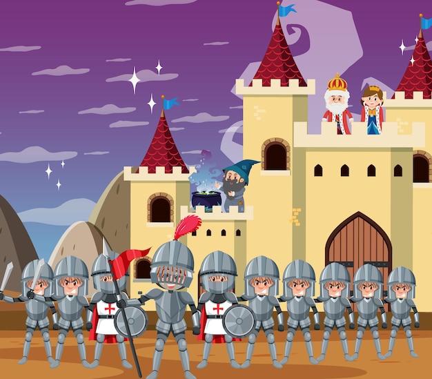 Vector medieval historical cartoon characters