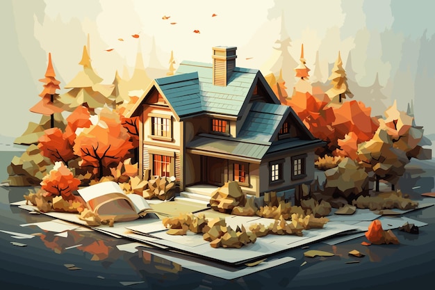 Medieval house in fairy forest village cartoon vector Background