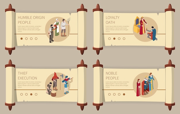 Medieval isometric banners set