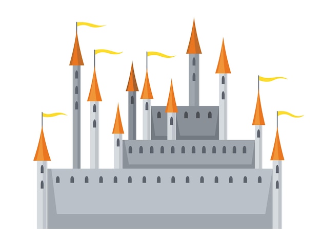 Замок средневекового королевства или королевская крепость Сказочное здание средневековья исторический период Векторный дизайн экстерьера здания