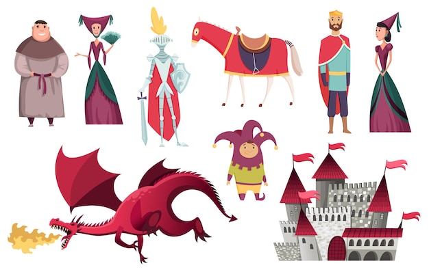 Medieval kingdom characters of middle ages historic period illustration design