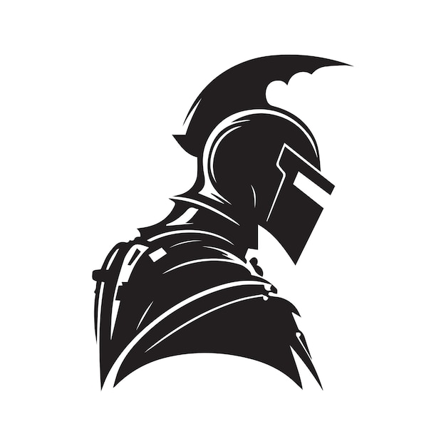 Medieval knight in armor vector logo Simple clean modern icon of a warrior with shield and helmet