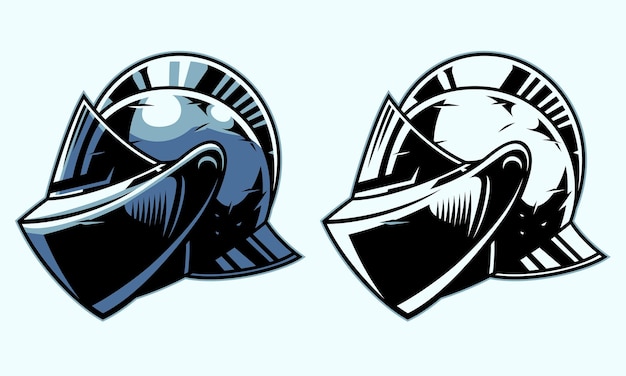 Vector medieval knight helmet set