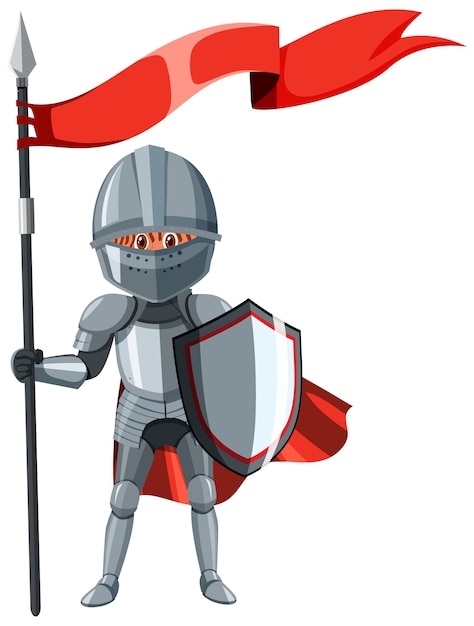 Vector medieval knight holding shield and flag