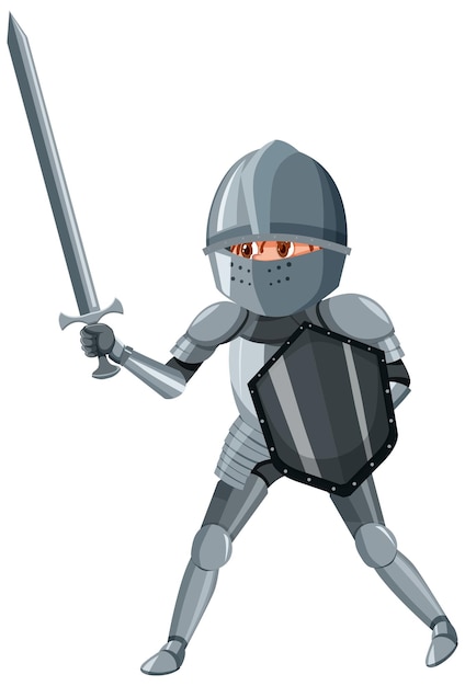 medieval knight holding shield and sword cartoon character isolated