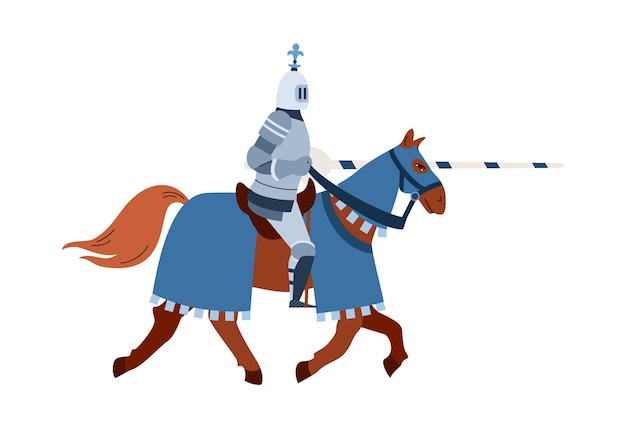 Vector medieval knight horseman armed with lance flat vector illustration isolated