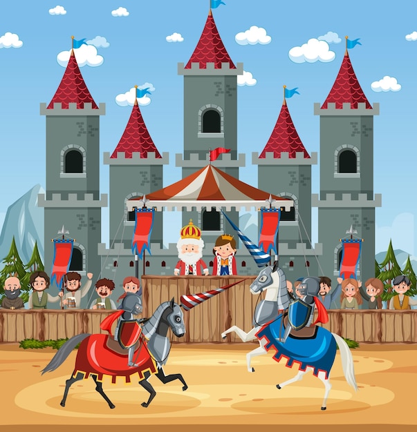 Medieval knight jousting tournament scene