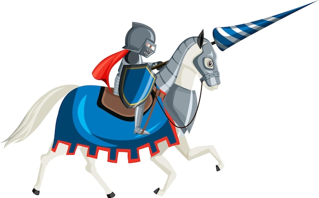 白い背景の上の馬に乗って中世の騎士