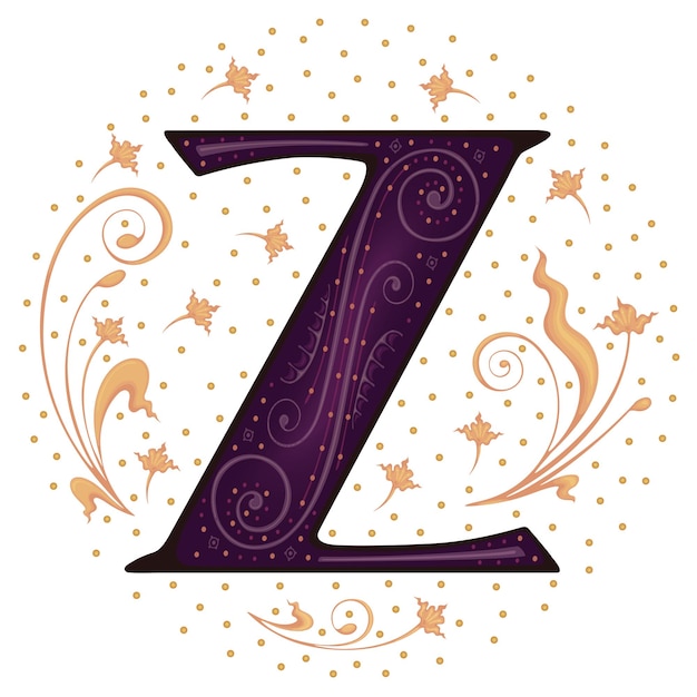 Vector medieval letter z font alphabet typeface ancient book miniature