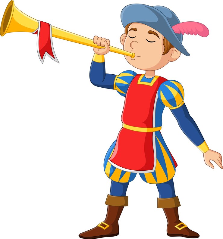 Vector medieval man herald blowing trumpet
