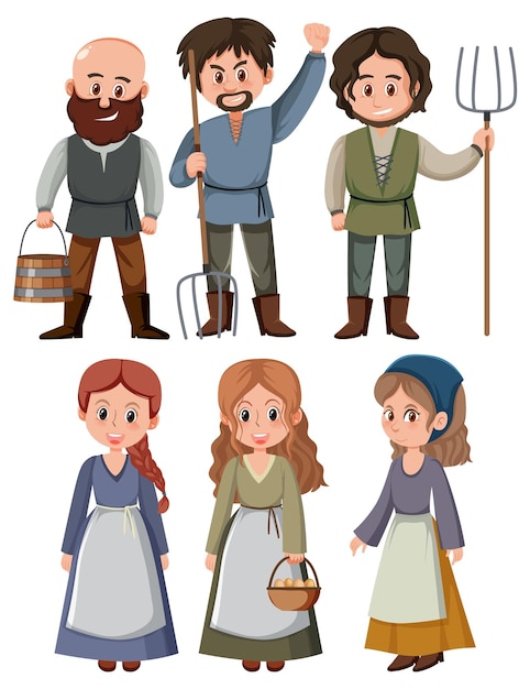 Vector medieval peasants vector set