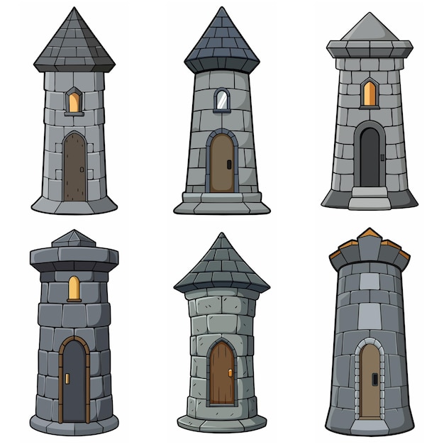 Средневековые каменные кирпичные башни здания замок ворота крепость сторожевая башня каменное здание игра в стиле rpg