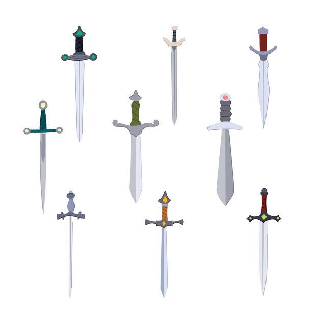 Medieval sword set cartoon vector illustration