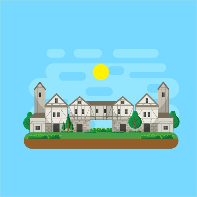 Medieval town illustrations and clip art in flat design style