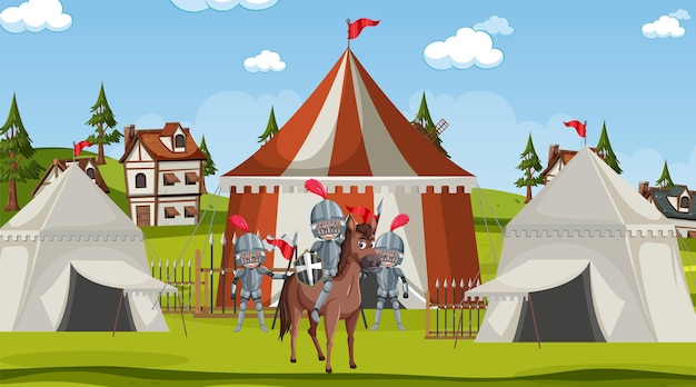 Medieval town scene  camp with tents