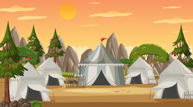 Лагерь средневекового города с палатками