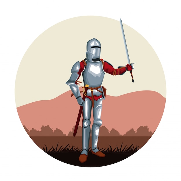 Vector medieval warrior round icon