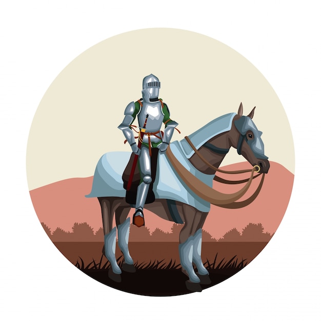 Medieval warrior with horse round icon