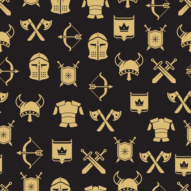 Medieval warriors shield and sword seamless pattern