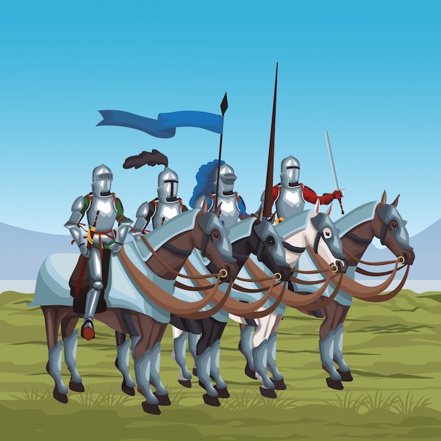 Vector medieval warriors on war