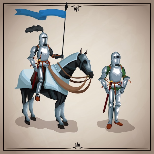 Medieval warriors with horse