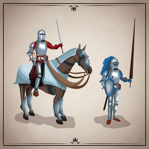 Vector medieval warriors with horse