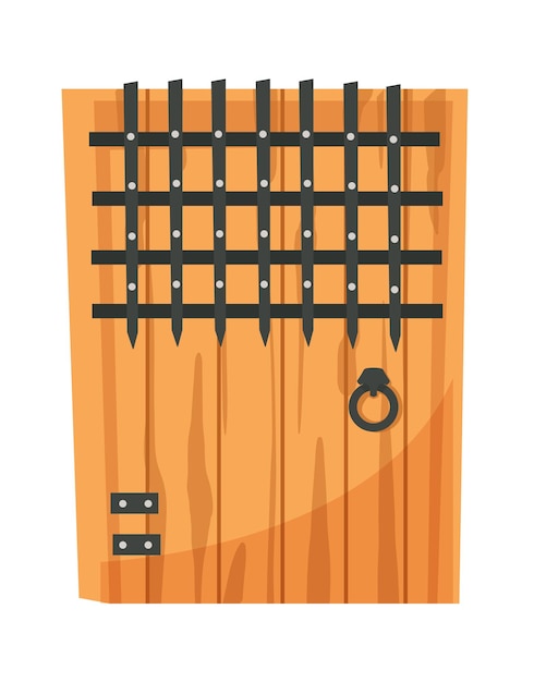 Medieval wooden door flat illustration