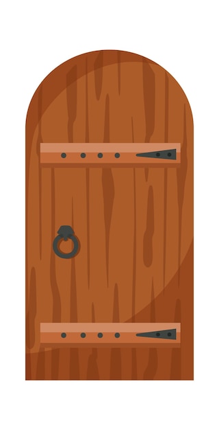 Medieval wooden door flat illustration