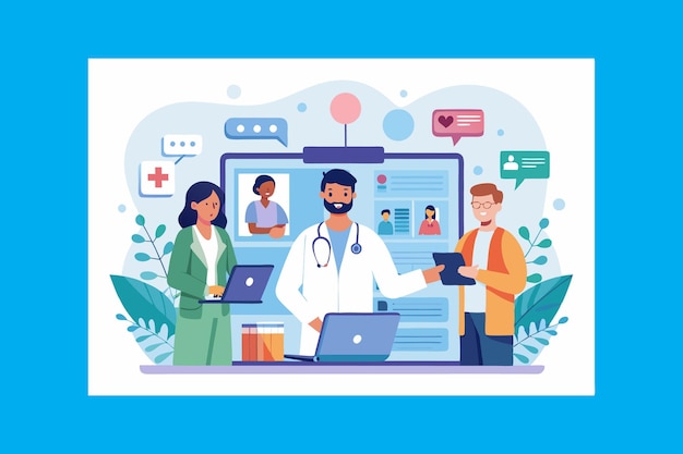 Medisch arts kliniek consult webpagina geneeskunde ziekenhuis vector kunst illustratie