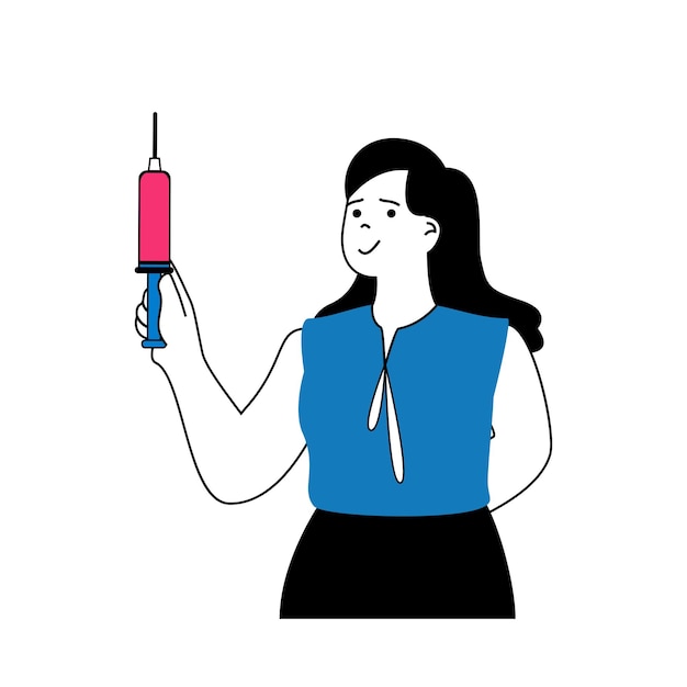 Medisch concept met cartoon mensen in plat ontwerp voor web Vrouw met spuit seizoensvaccinatie maken aan patiënten in het ziekenhuis Vectorillustratie voor sociale media banner marketingmateriaal