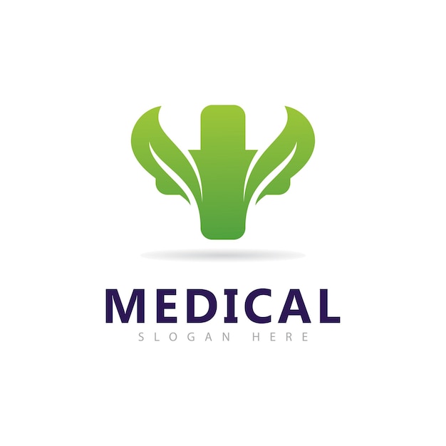 Medisch en blad logo vector sjabloon creatieve apotheek logo vector ontwerp