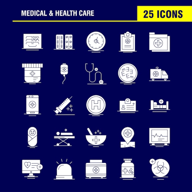 Medisch en gezondheidszorg solid glyph icon set