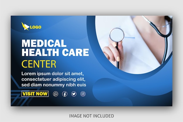 Vector medisch gezondheidscentrum you tube miniatuurontwerp en webbanner omslagpostersjabloon dokterspost