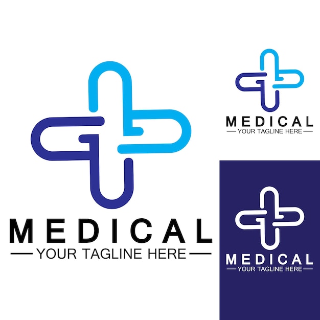 Medisch kruis en gezondheidsapotheek logo vector sjabloon