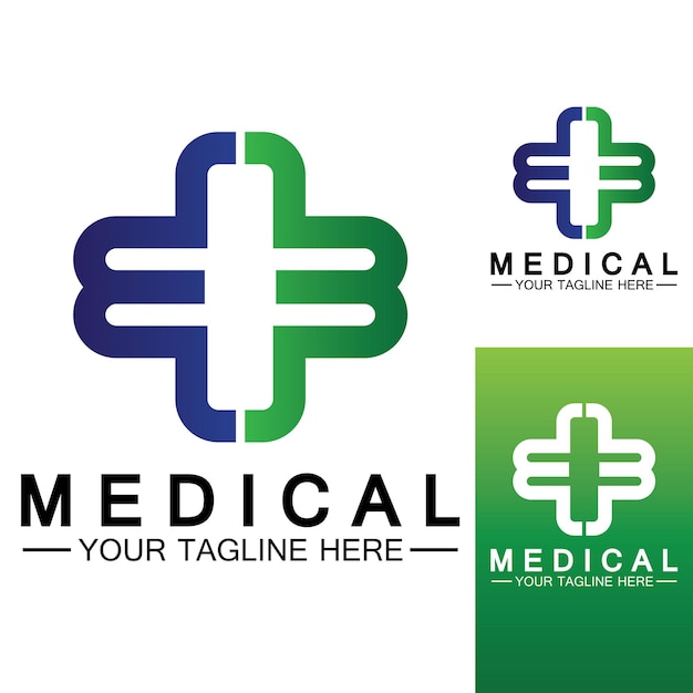 Medisch kruis en gezondheidsapotheek Logo Vector sjabloon