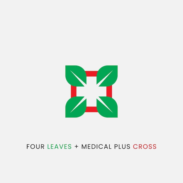 Medisch kruis plus eco bladeren blad logo