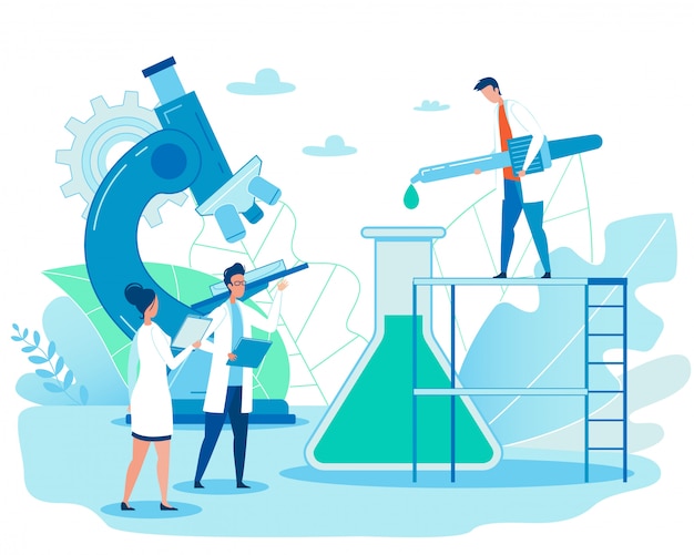 Vector medisch laboratorium en artsen team analyseren bloed van de patiënt