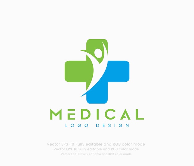 Medisch logo-ontwerp met een kruis en een man