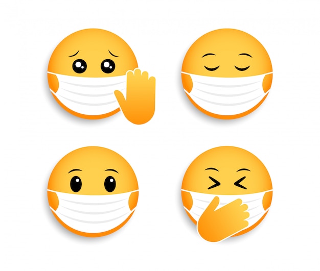 Medisch masker emoticons. pictogram voor coronavirus. Smileys voor chatten op sociale media.