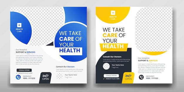 Vector medisch social media bannerontwerp met vierkante postsjabloon voor gezondheidszorg